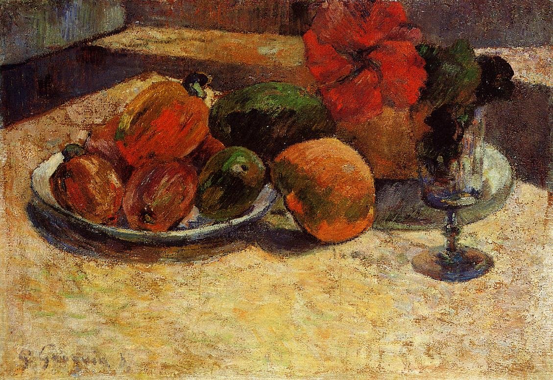 Eksotiske frugter med røde blomster af Paul Gauguin