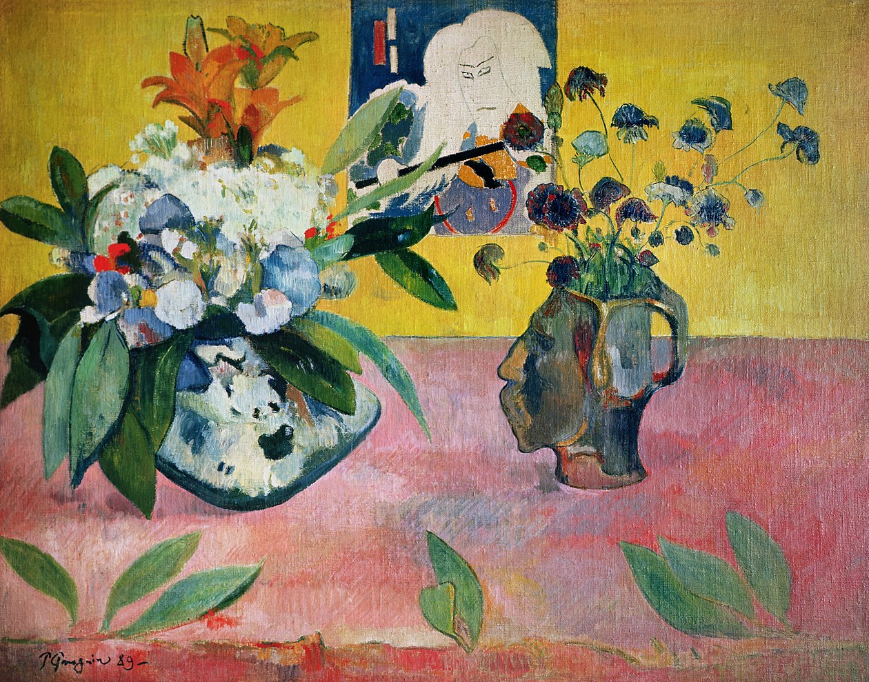 Blomster og et japansk tryk, 1889 af Paul Gauguin