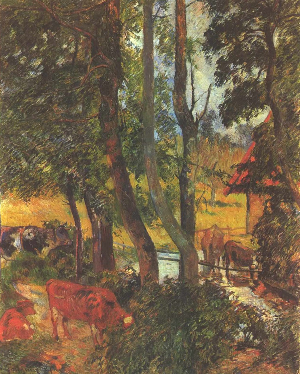 Køer ved drikketrug af Paul Gauguin