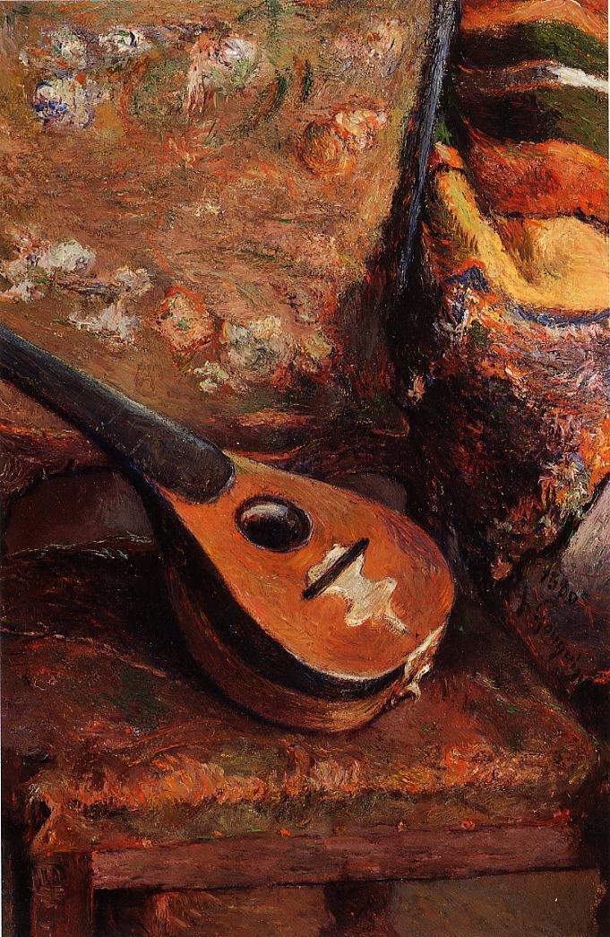Mandolin på en stol af Paul Gauguin