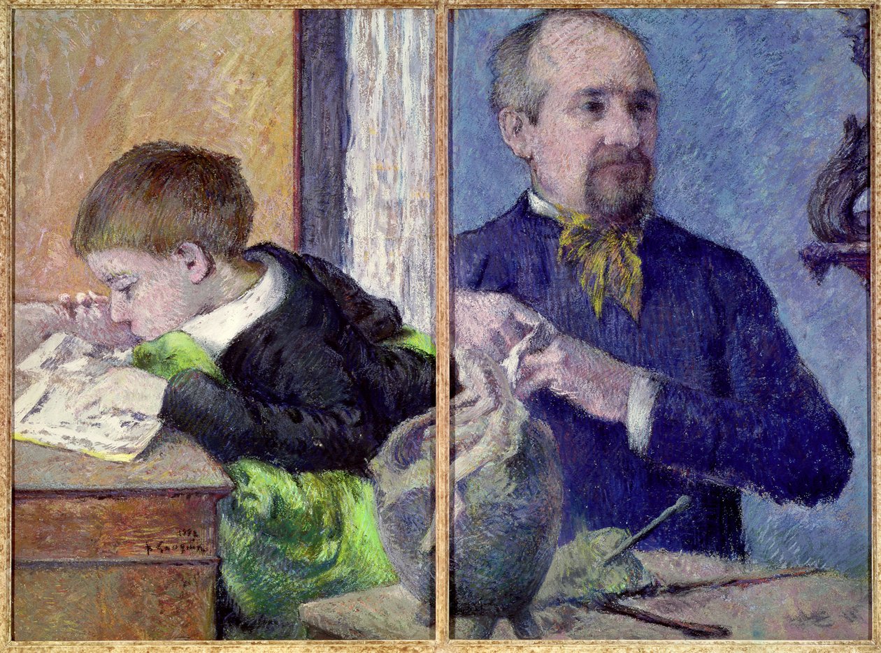 Portræt af Jean Paul Aube (1837-1916) og hans søn (pastel) af Paul Gauguin