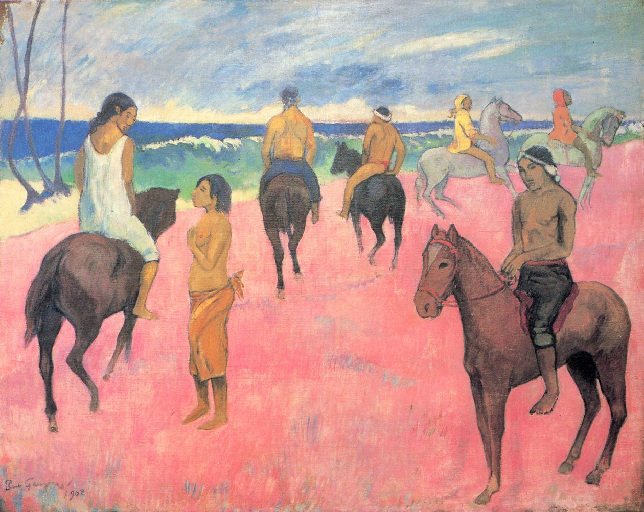 Hestrytter på stranden af Paul Gauguin