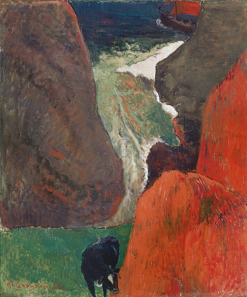 Havlandskab med ko. På kanten af klippen, 1888 af Paul Gauguin