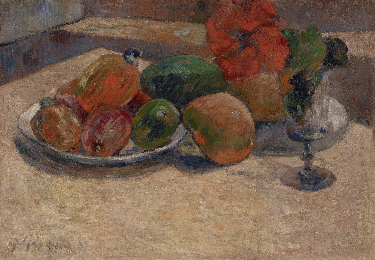 Stilleben med mangoer og en hibiscusblomst, 1887 af Paul Gauguin