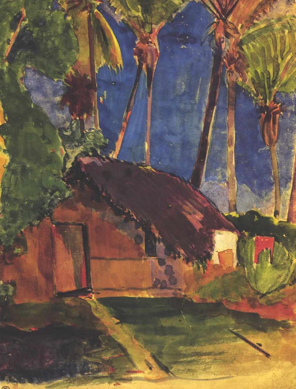Halmhytte under palmer af Paul Gauguin