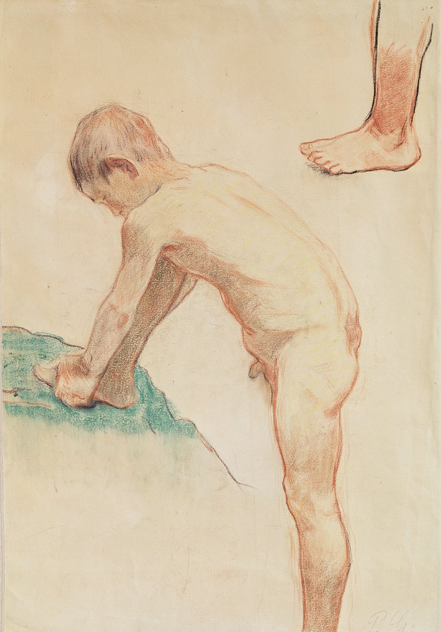 Studie af en dreng og en fod, 1888 (Rødkridt, kul og pastel på beige papir) (se også 146451) af Paul Gauguin