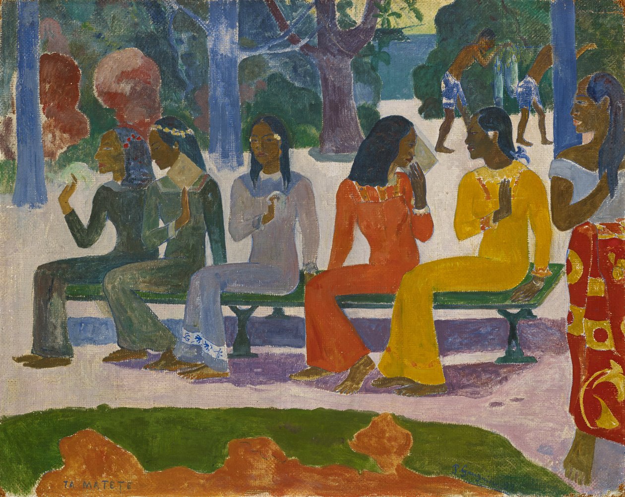 Ta Matete (We Shall Not Go to Market Today) 1892 (gouache på lærred) af Paul Gauguin