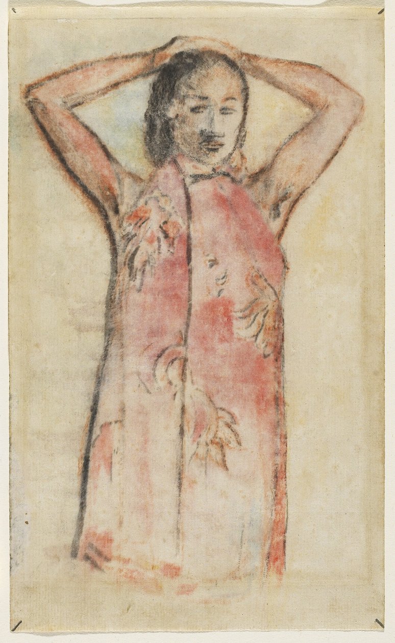 Tahitian Girl in Pink Pareu, 1894 (gouache & wc-overførsel på lagt papir) af Paul Gauguin