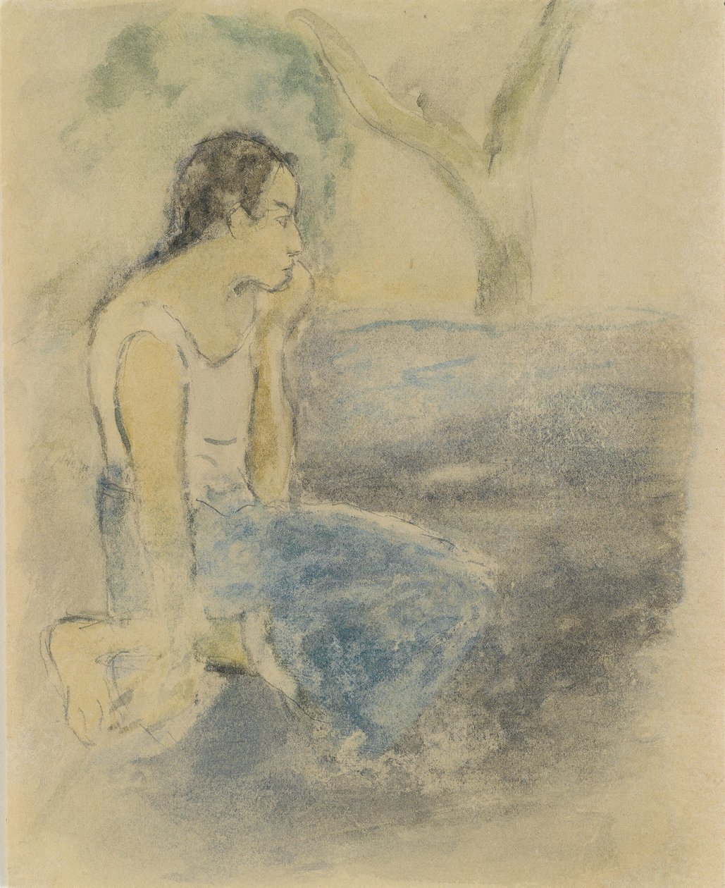 Tahitian siddende af Paul Gauguin