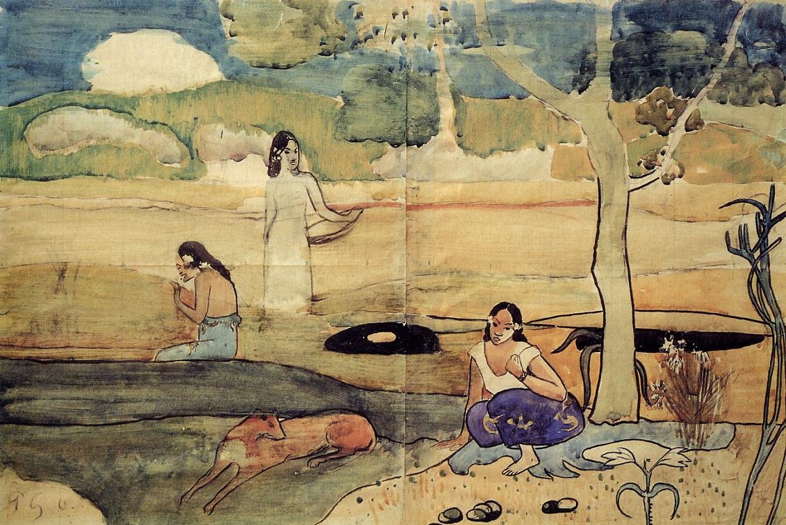 Tahitisk scene af Paul Gauguin