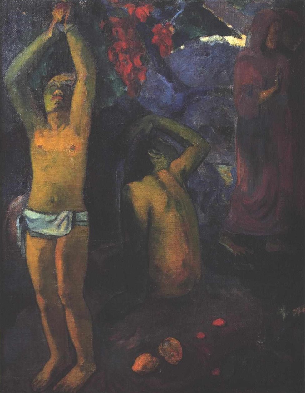 Tahitisk mand med hævede arme af Paul Gauguin