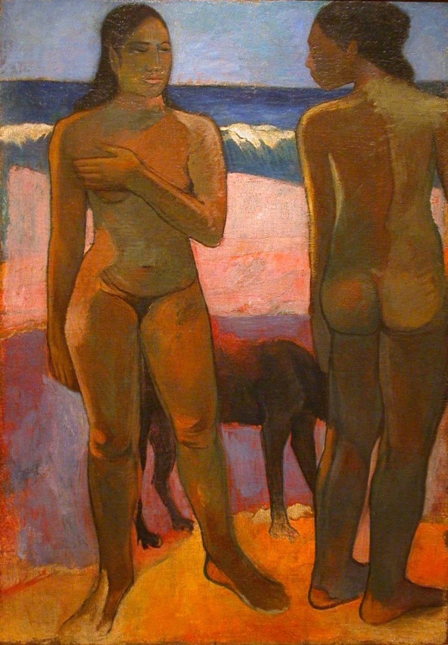 To nøgenbilleder på en tahitisk strand af Paul Gauguin
