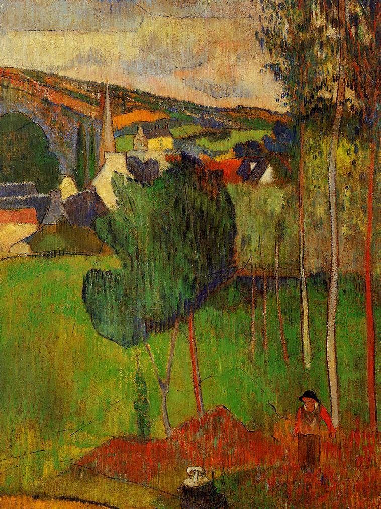 Udsigt over Pont-Aven fra Lezaven af Paul Gauguin