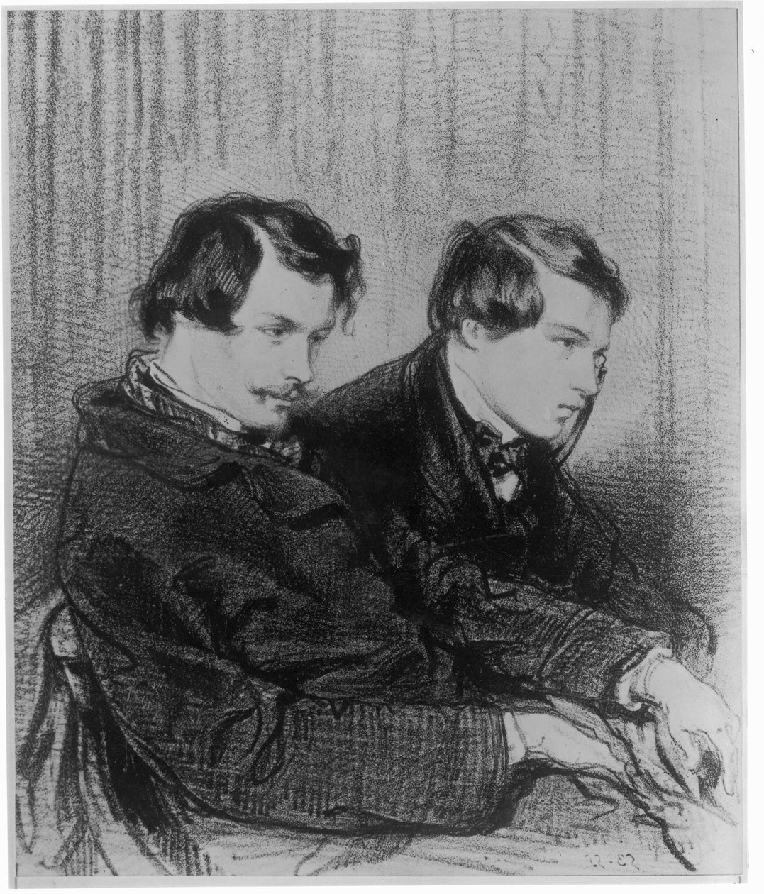 Edmond de Goncourt (1822-86) og Jules de Goncourt (1830-70) i en boks på teatret, 1853 af Paul Gavarni