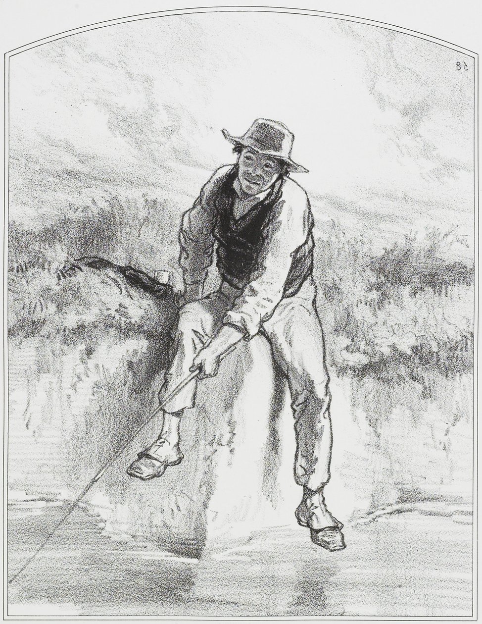Lystfiskeri, plade 7 fra Les Toquades, 1858 af Paul Gavarni