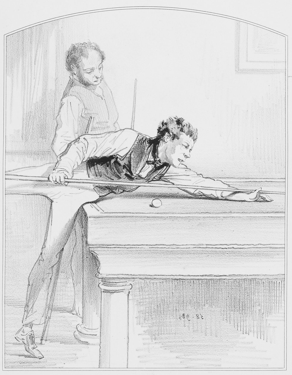 Le billard, plade 19 fra Les Toquades, 1858 af Paul Gavarni