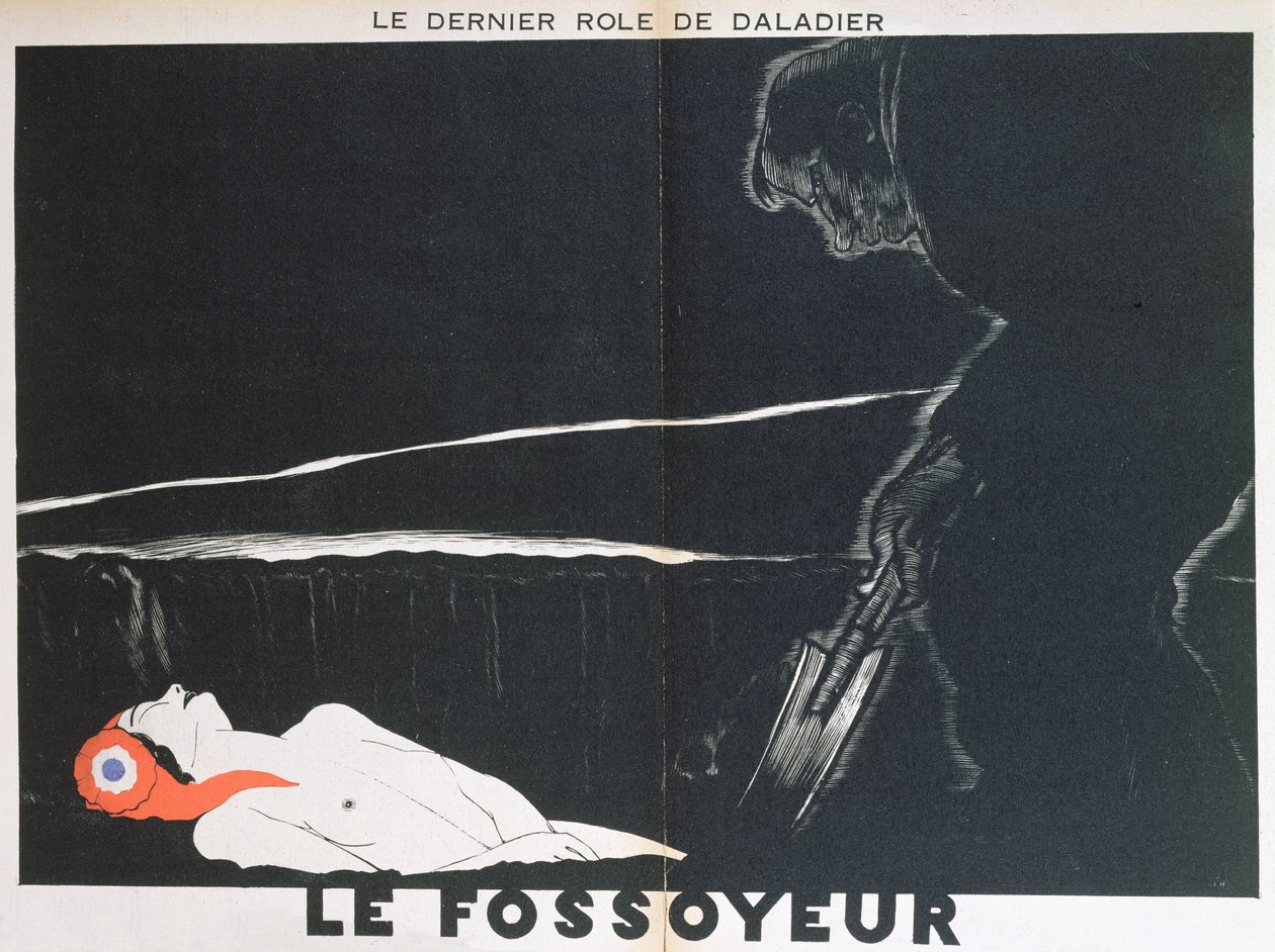 Gravegraveren, karikatur af Edouard Daladier (1884-1970), der begraver Marianne, fra 