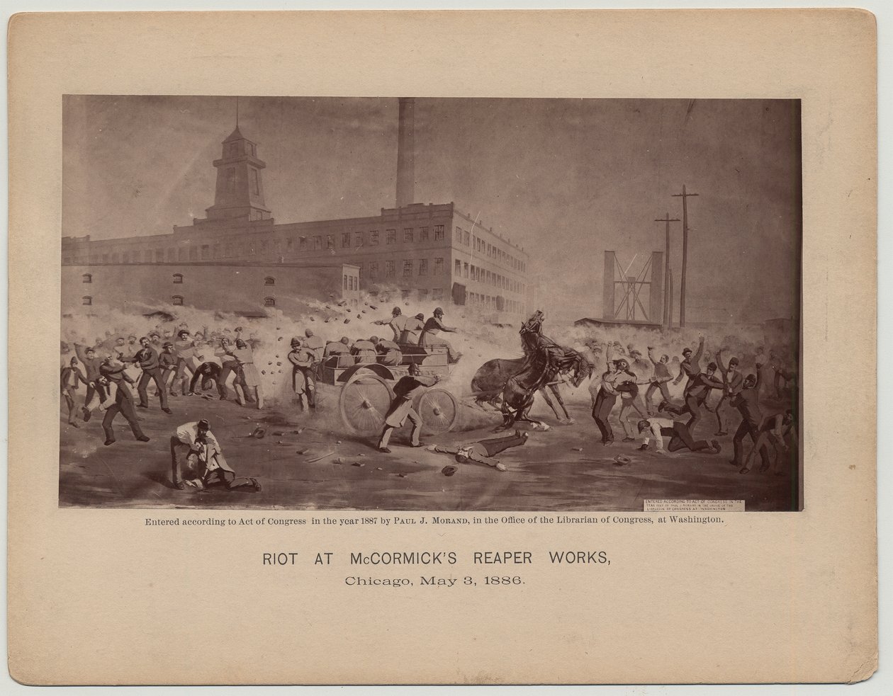 Optøjer ved McCormicks Reaper Works, Chicago, 3. maj 1886 af Paul J. after Morand