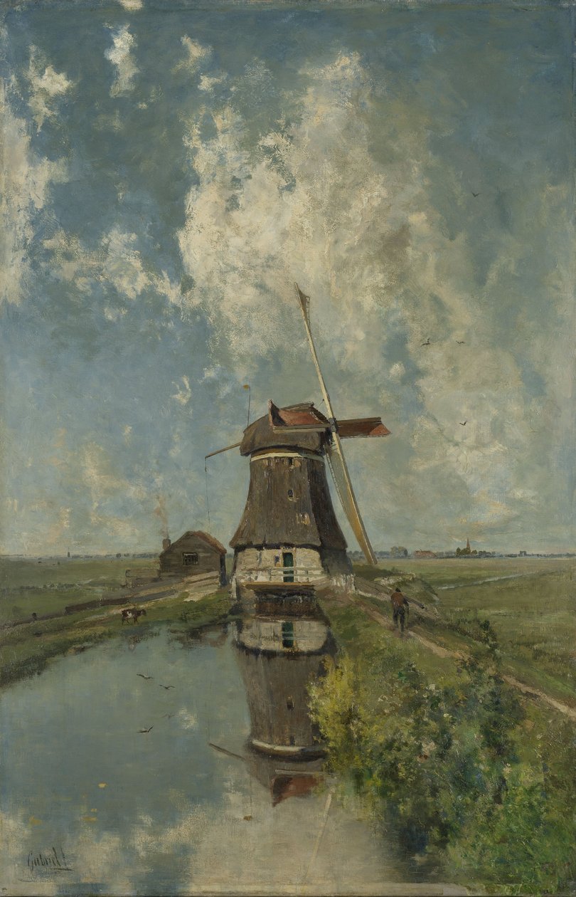 En vindmølle på en poldervandvej, kendt som i juli måned, ca. 1889 af Paul Joseph Constantin Gabriel