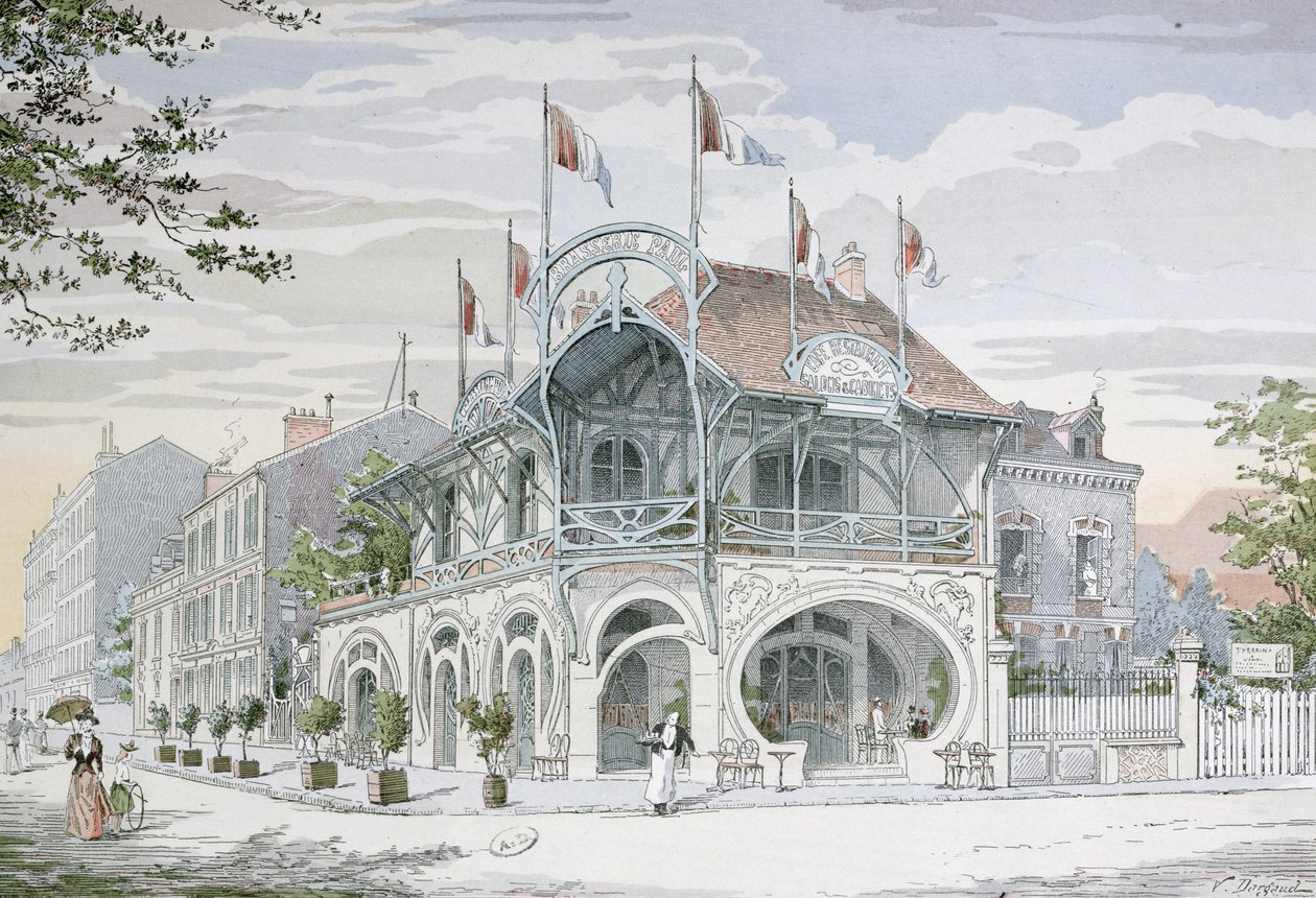 Cafe i jugendstil af G. Guyon i Saint Maurice nær Paris, illustration fra 