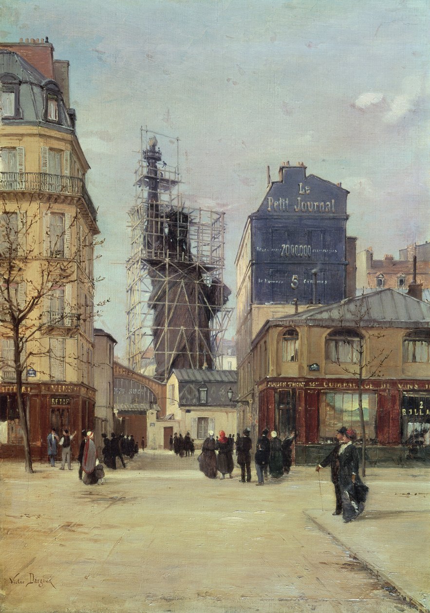 Frihedsgudinden, af Bartholdi, i Gayet-støberiets værksted, Rue de Chazelles, før hendes afgang til New York, 1883 af Paul Joseph Victor Dargaud