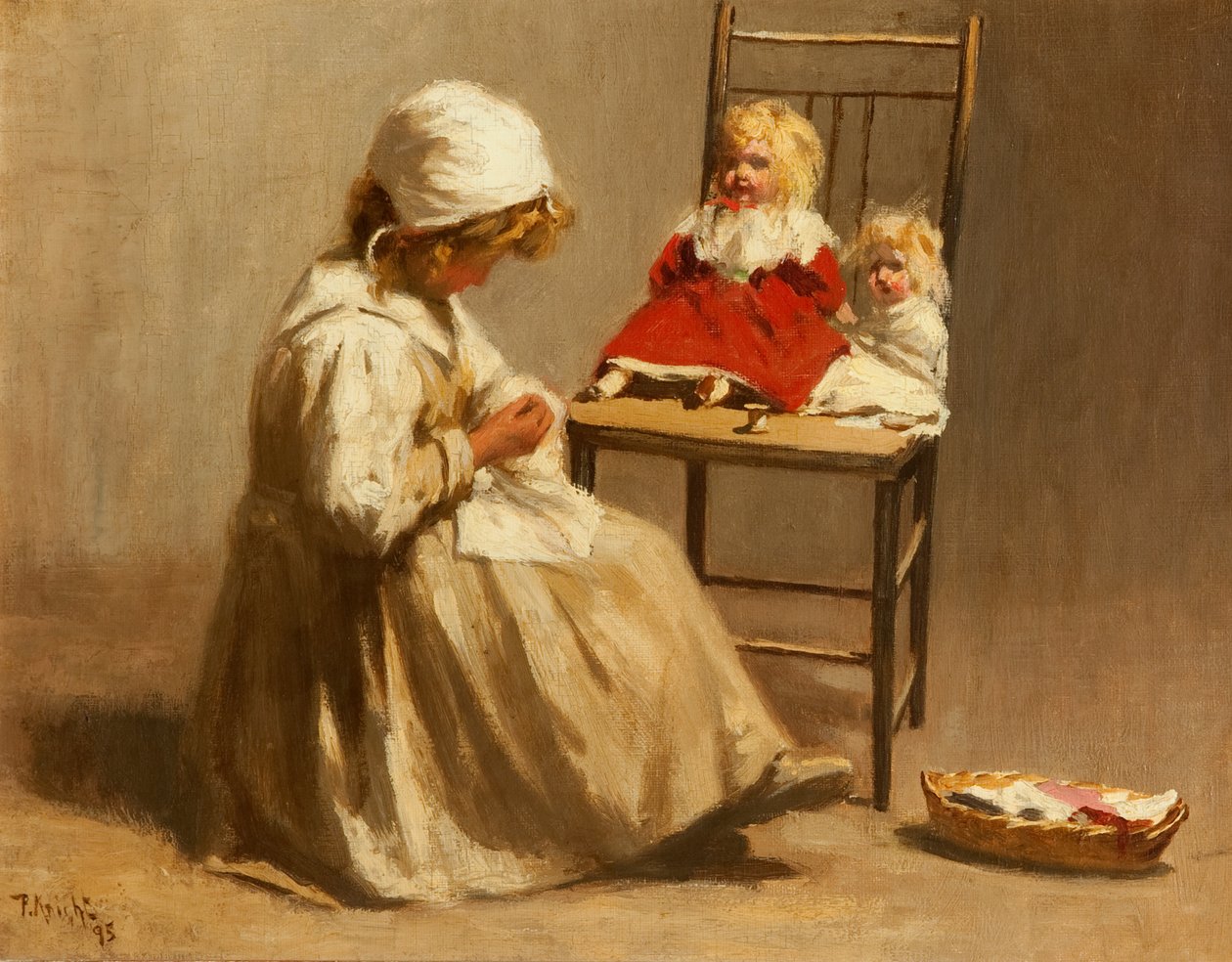 En pige med sine dukker, 1895 af Paul Knight