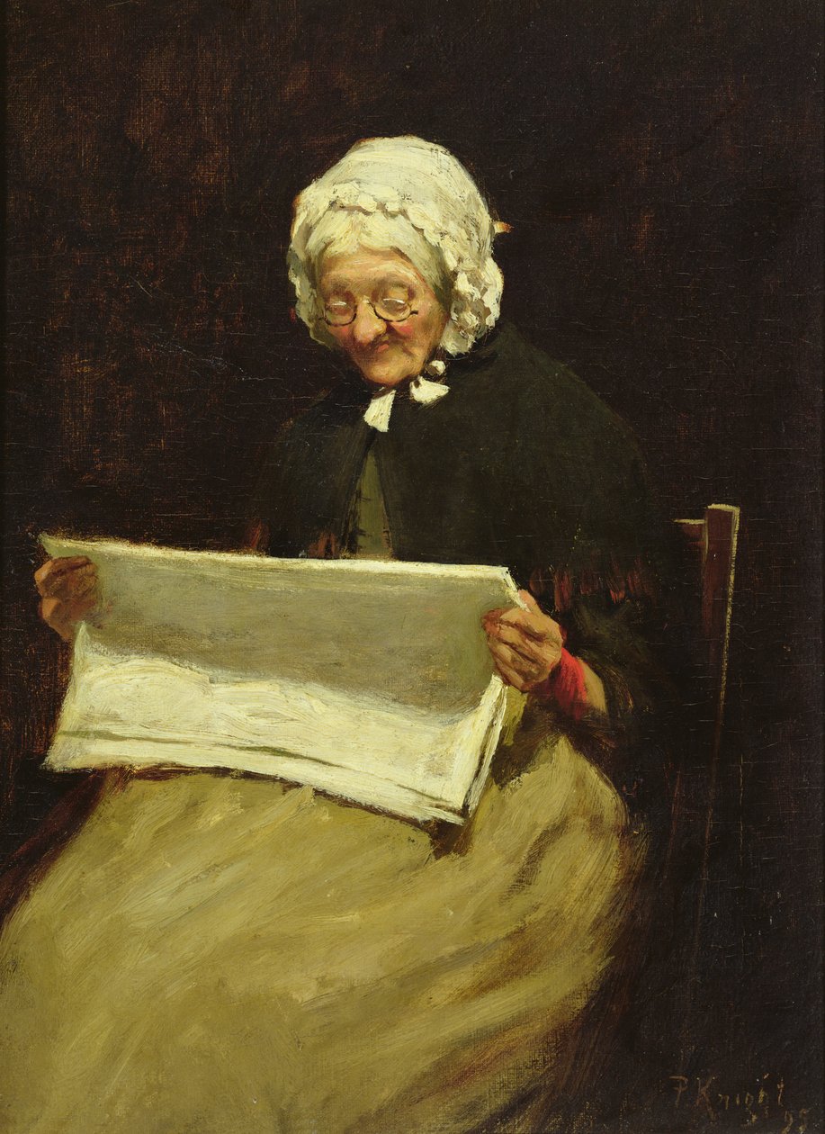 Gammel kvinde læser en avis, 1895 af Paul Knight