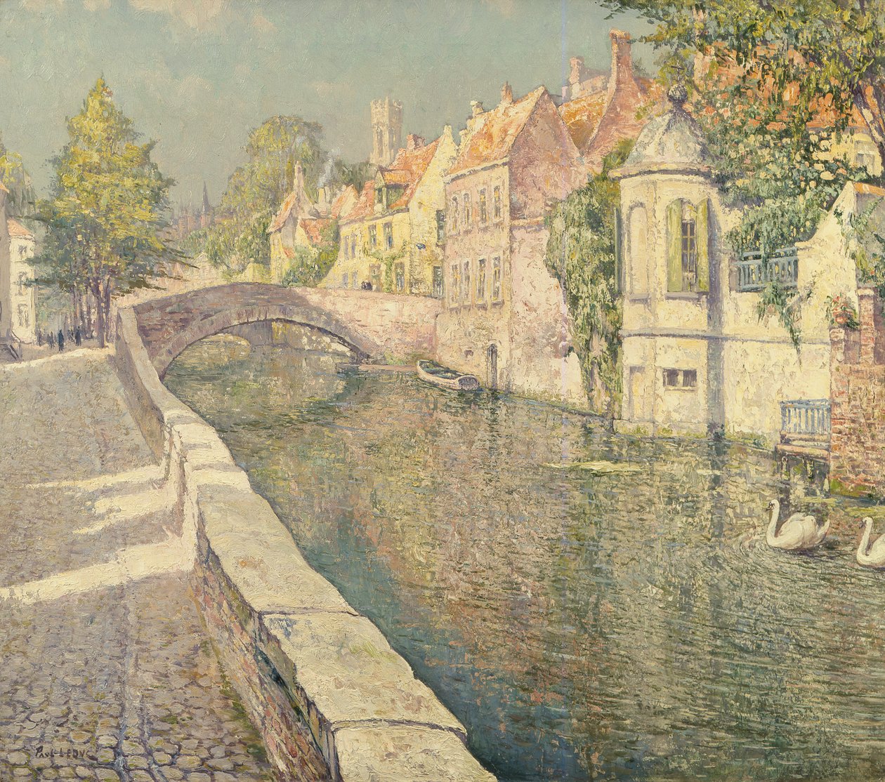 Svaner ved en kanal, Brugge af Paul Leduc