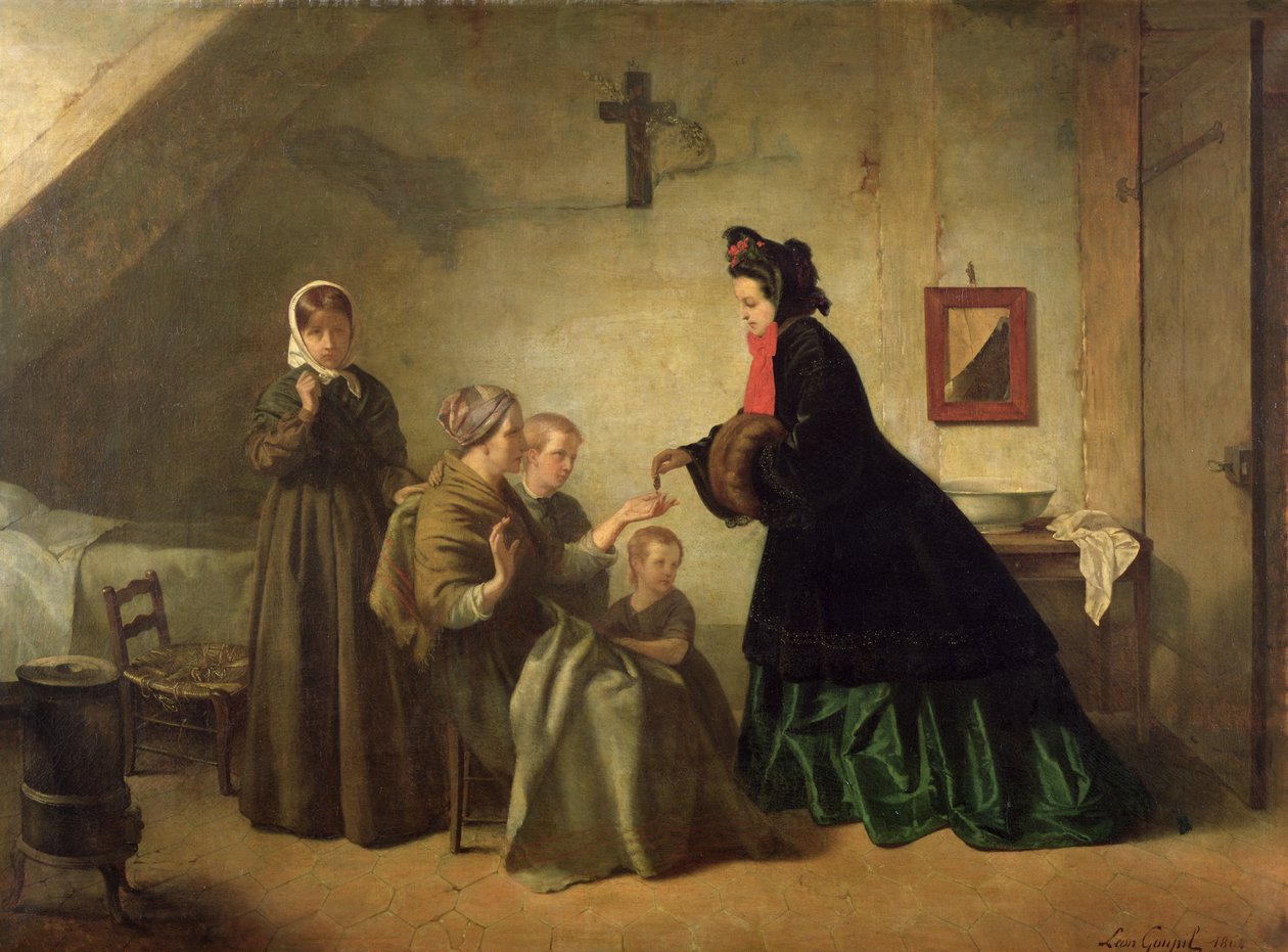 Kejserinde Eugenie (1826-1920) Besøger de ulykkelige, 1864 af Paul Leon Lucien Gopil