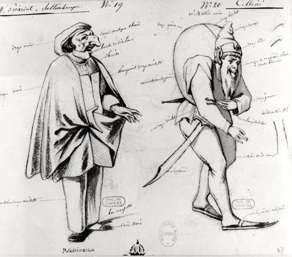 Kostumedesign til to akrobater i Benvenuto Cellini af Hector Berlioz (1803-69) 1838 af Paul Lormier