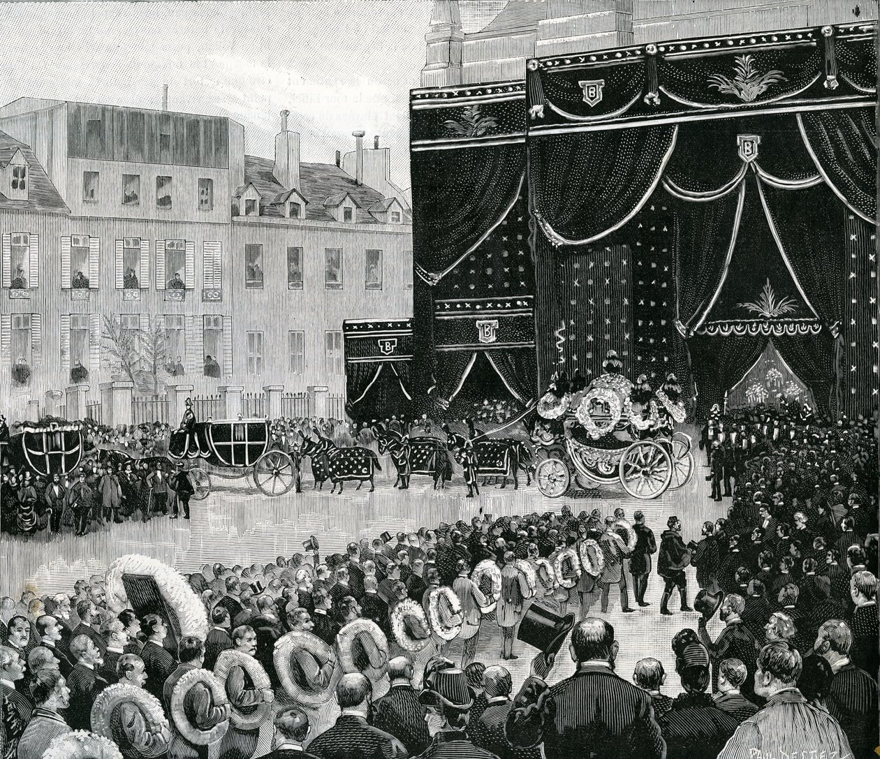 Ankomst af Marguerite Boucicauts begravelsesprocession ved Saint-Thomas dAquin-kirken i Paris, 1887 af Paul Destez