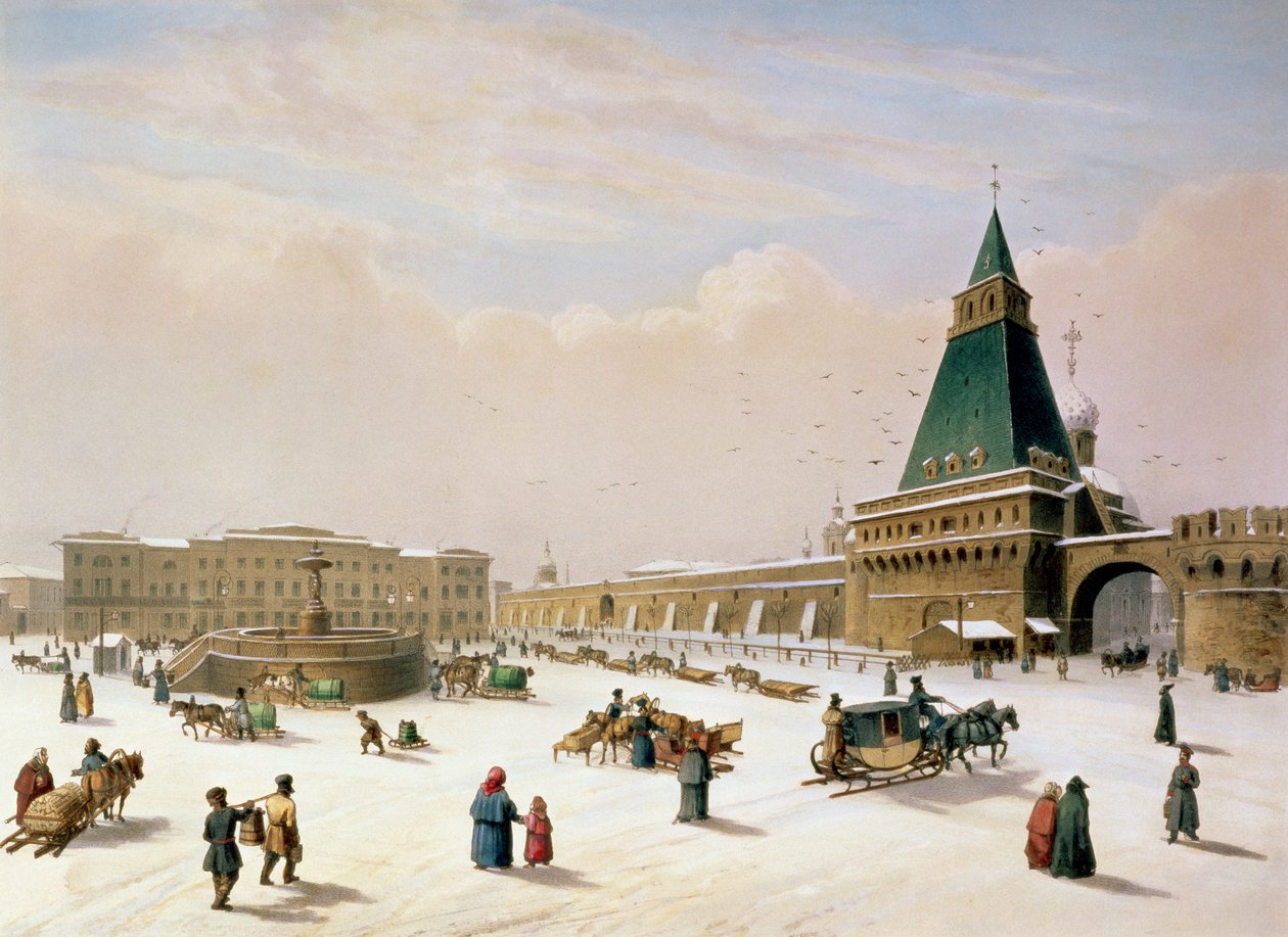Loubyanska-pladsen i Moskva, trykt af Louis-Pierre-Alphonse Bichebois (1801-50), 1830 af Paul Marie Roussel