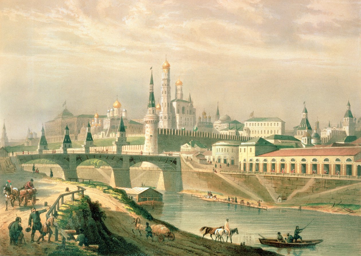 Udsigt over Kreml i Moskva, 1830 (farvelitografi) af Paul Marie Roussel