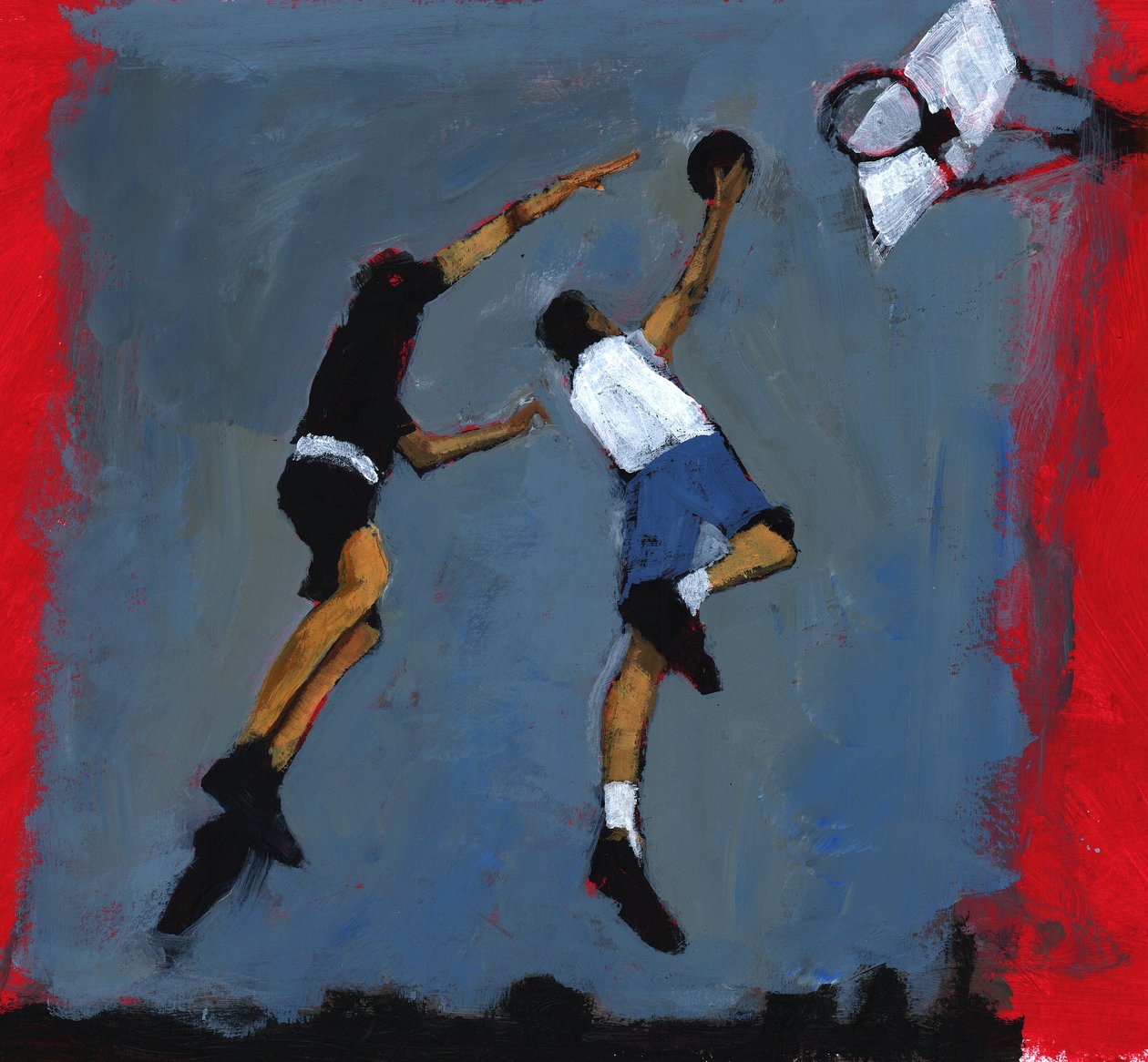 Basketballspillere, 2009 (akryl om bord) af Paul Powis