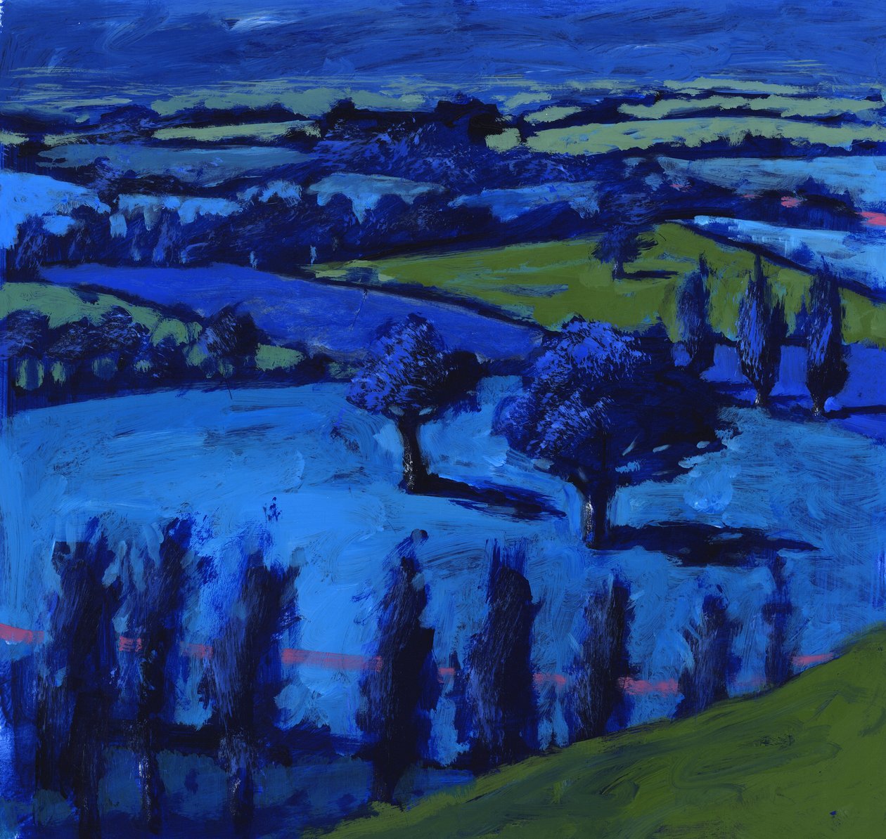 Blåt landskab, 2009 (akryl om bord) af Paul Powis