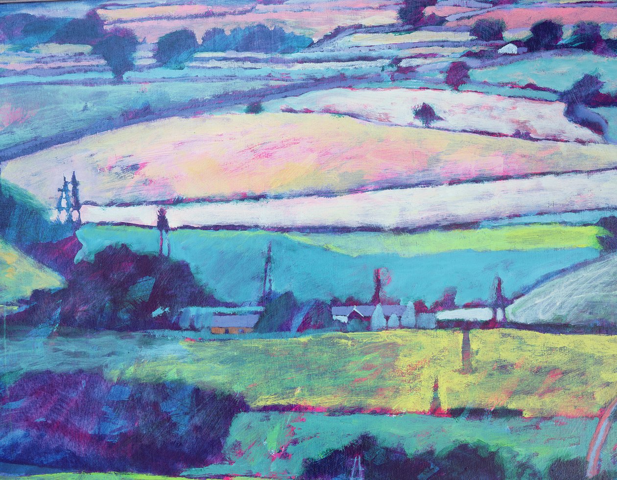 Farm (akryl på kort) af Paul Powis