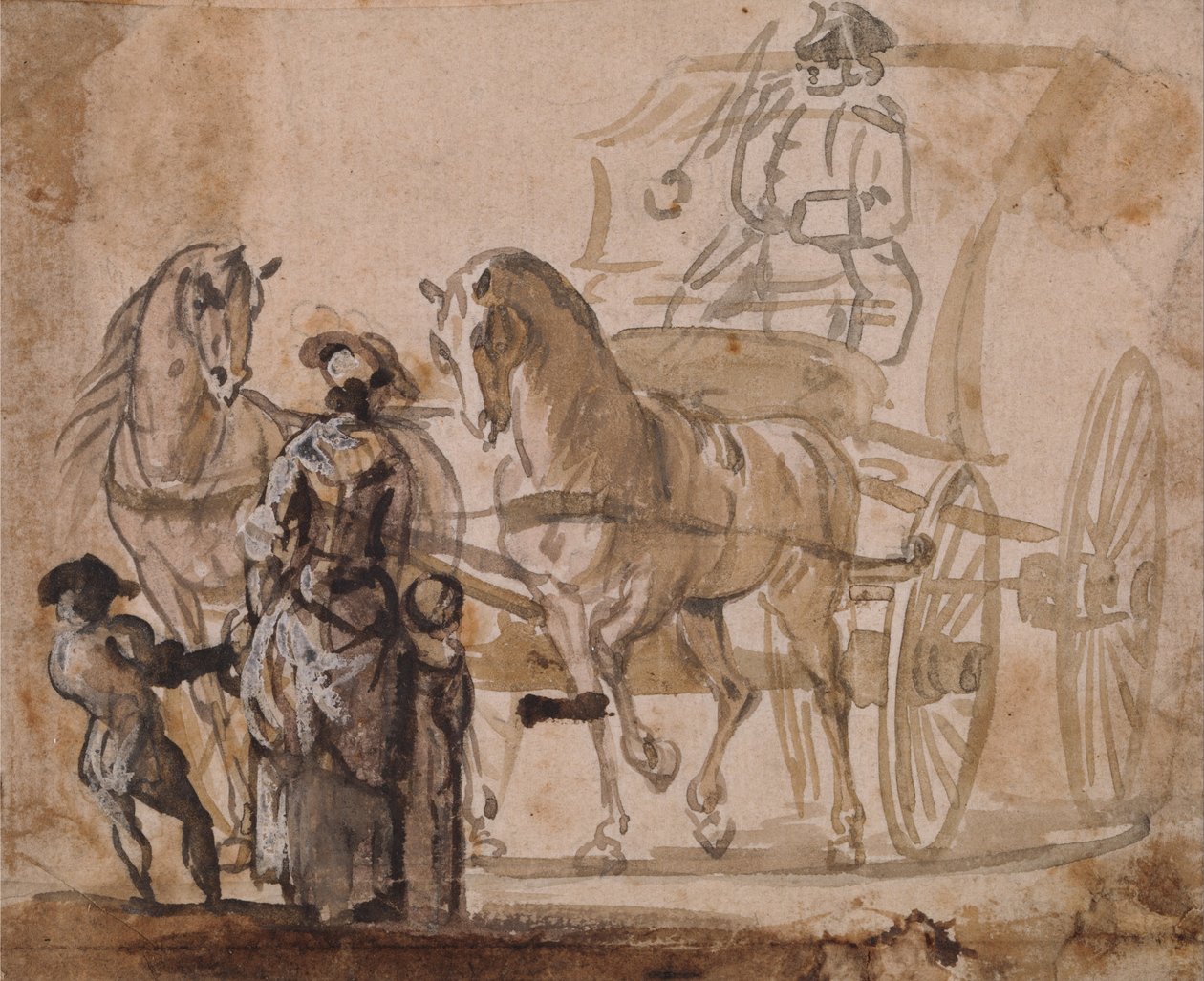 En vogn og et par, med kusk af Paul Sandby