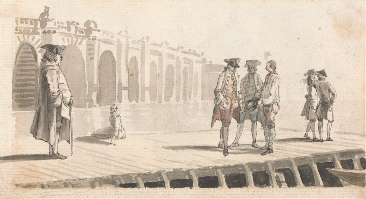 En gruppe mænd på Westminster Pier af Paul Sandby