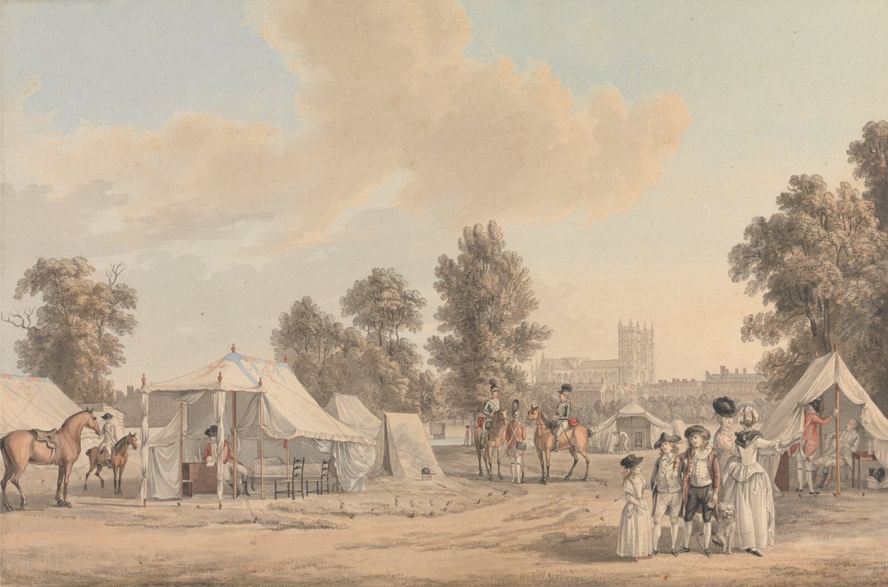 En lejr i St. James Park af Paul Sandby