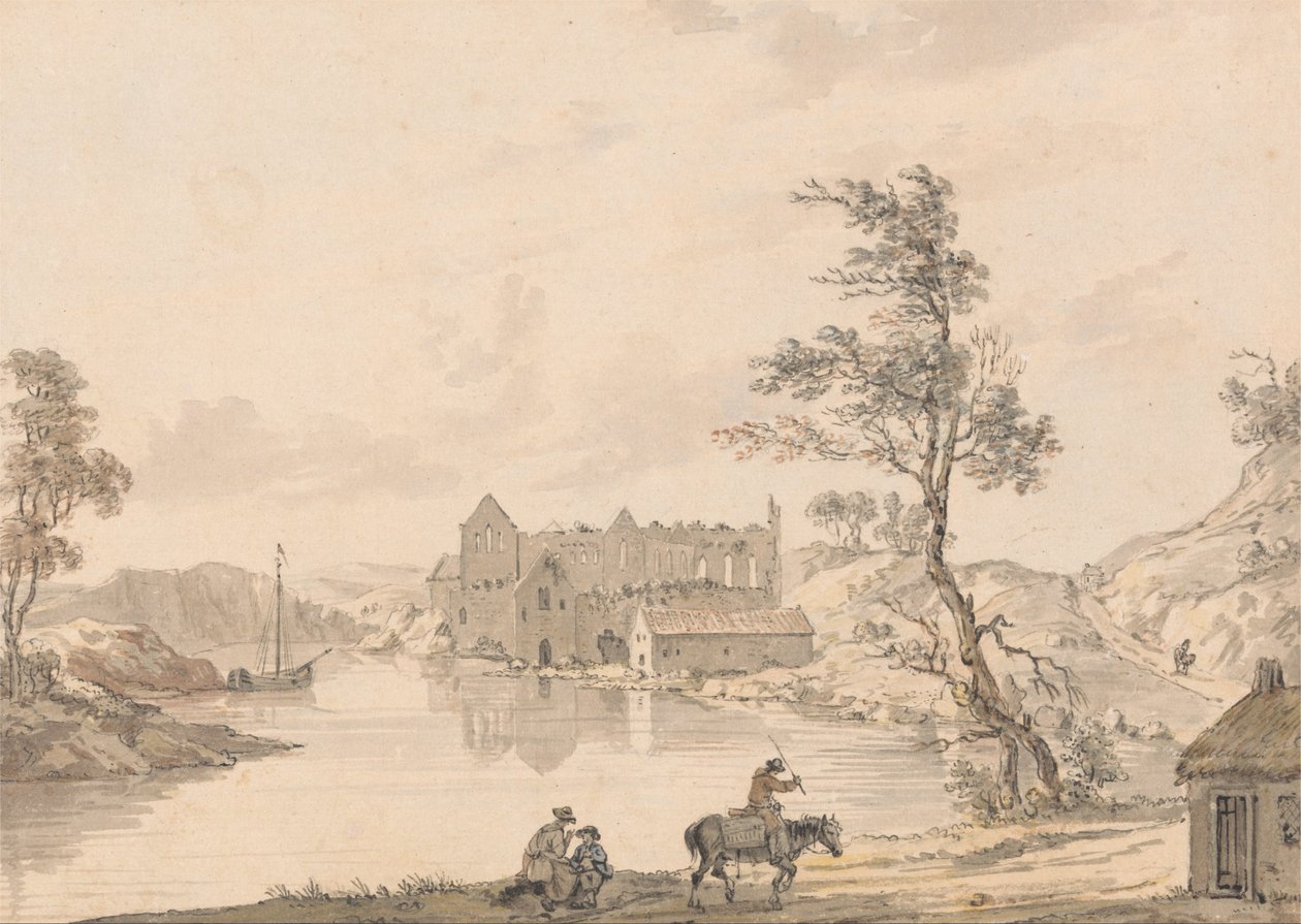 Askeaton Abbey nær Limerick, Irland ved floden Deel af Paul Sandby