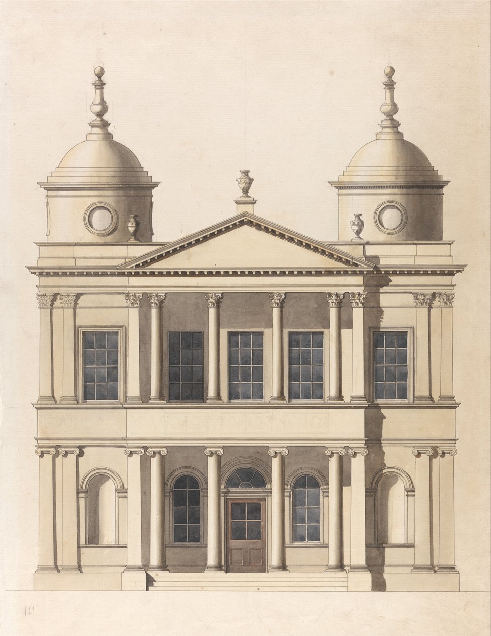 Design til en kirke. Facade af vestgavlen af Paul Sandby