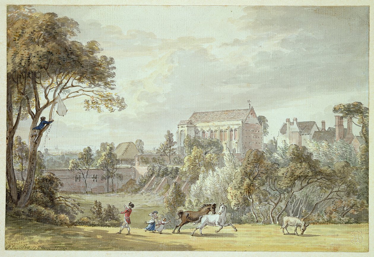 King Johns Palace, Eltham - Retrieving a Kite, 1788 (pen & blæk og wc) af Paul Sandby