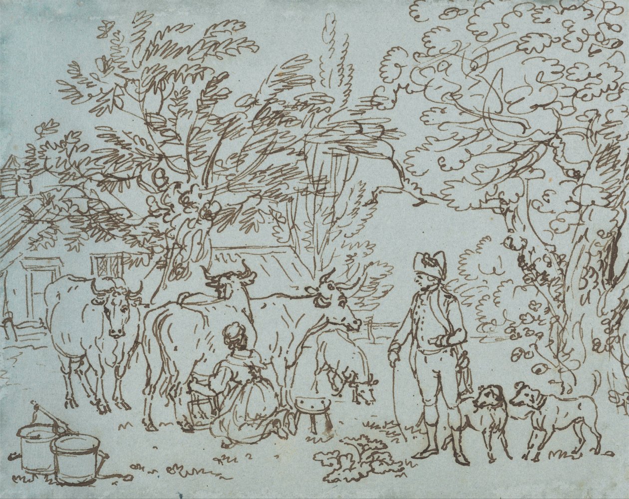 Landskab med en mælkepige og en Beau af Paul Sandby