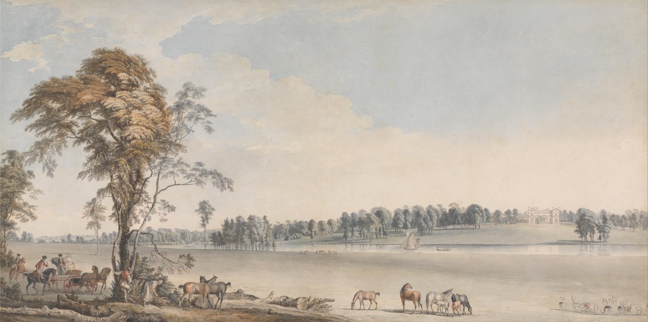 Nordvest udsigt over Wakefield Lodge i Whittlebury Forest, Northamptonshire af Paul Sandby