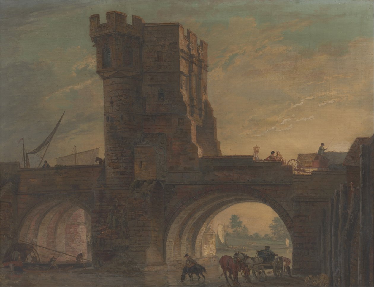 Den gamle bro ved Shrewsbury af Paul Sandby