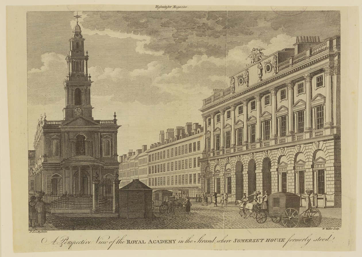 Perspektivbillede af Royal Academy of Arts, indgraveret af W. Walker (fl.1775-92) 1795 af Paul Sandby