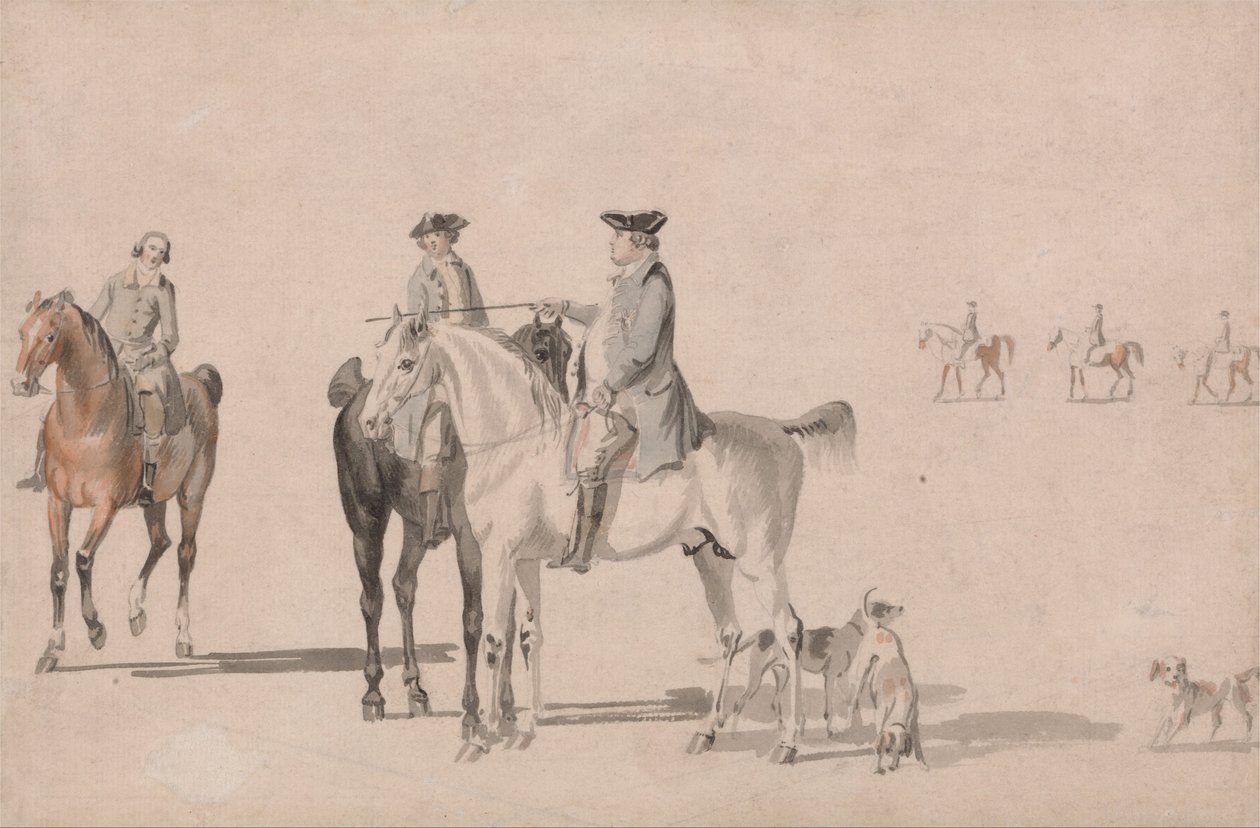 Hertugen af Cumberland med en herre og en brudgom, alle monteret, og hunde af Paul Sandby