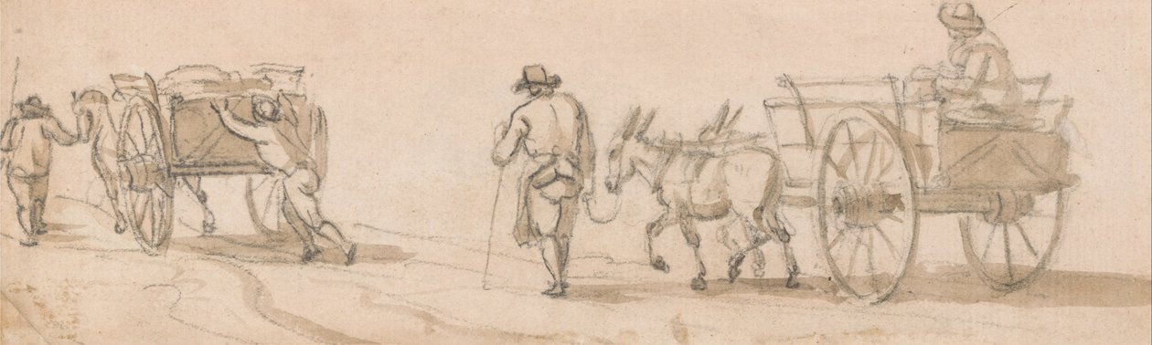 To -hjulet vogn og figurer af Paul Sandby