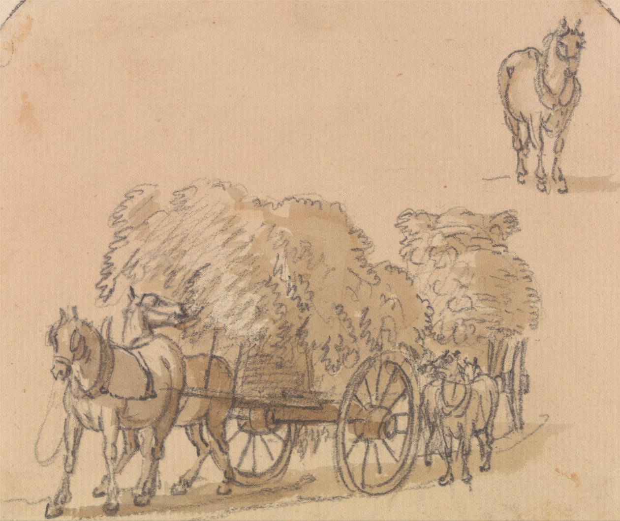 To ladede høvogne med heste af Paul Sandby
