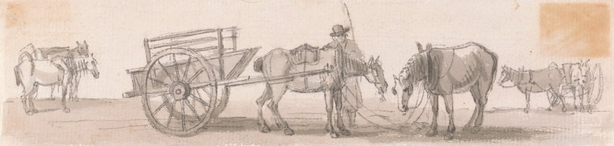 Tohjulet tipvogn med heste af Paul Sandby